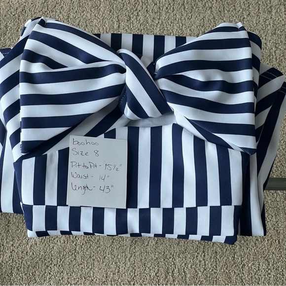 Boohoo Blue and White Asymmetrical Tie Front Sundress - Picture 14 of 14